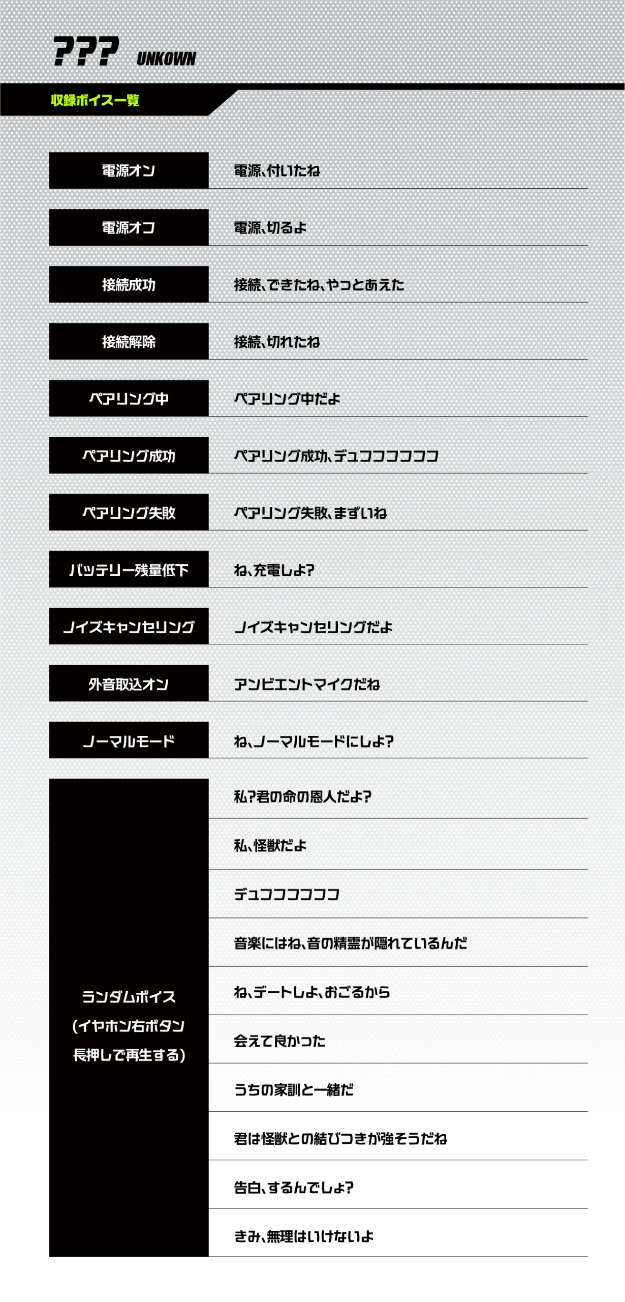 ???収録ボイス